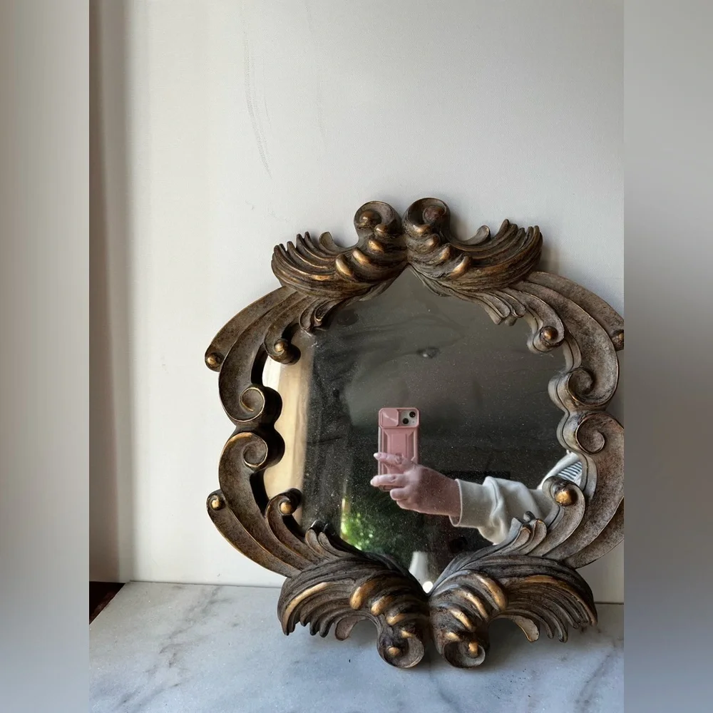 Elegant Gold Ornate Wall Mirror 14.5”x15.5”